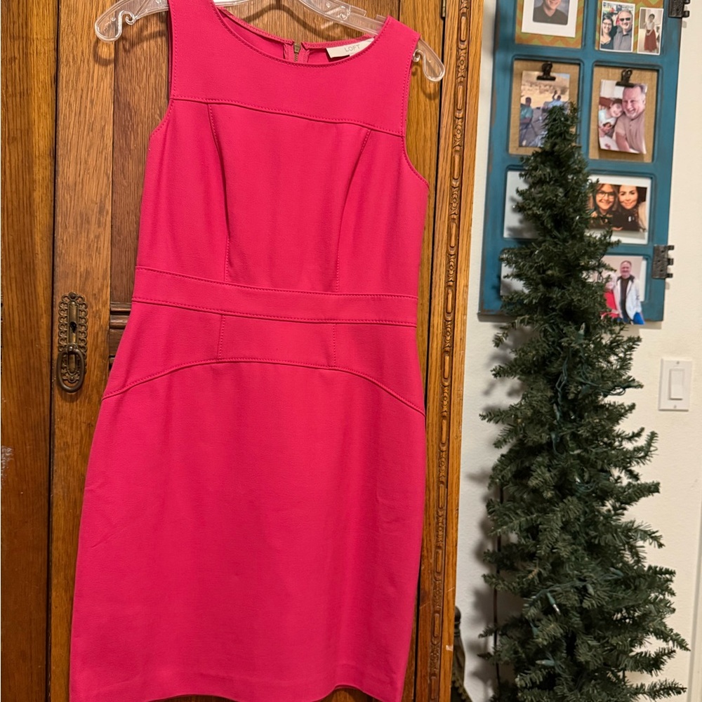 LOFT Vibrant Pink Midi Dress
